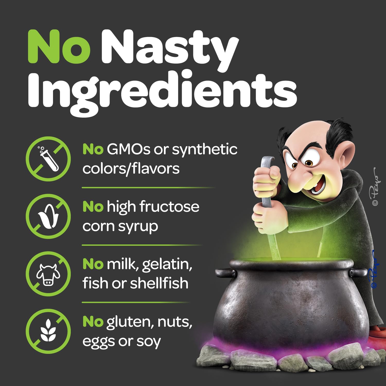 Vitaburst Smurfs Gummies ingredients panel highlights probiotic and prebiotic blend.