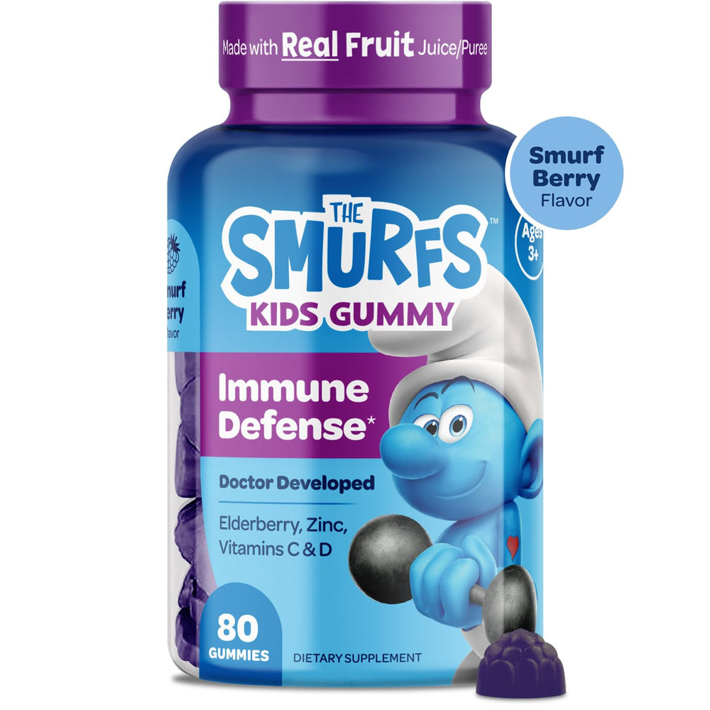 Texture and color close-up of Vitaburst Smurfs Immune Defense gummies.