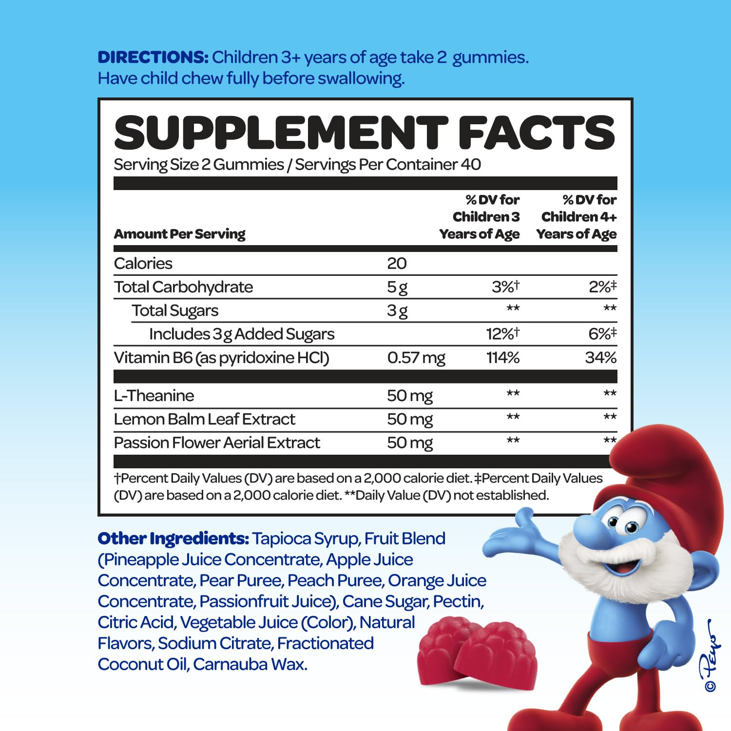 VITABURST Smurfs Kids Calm Gummies close-up of gummies and bright color