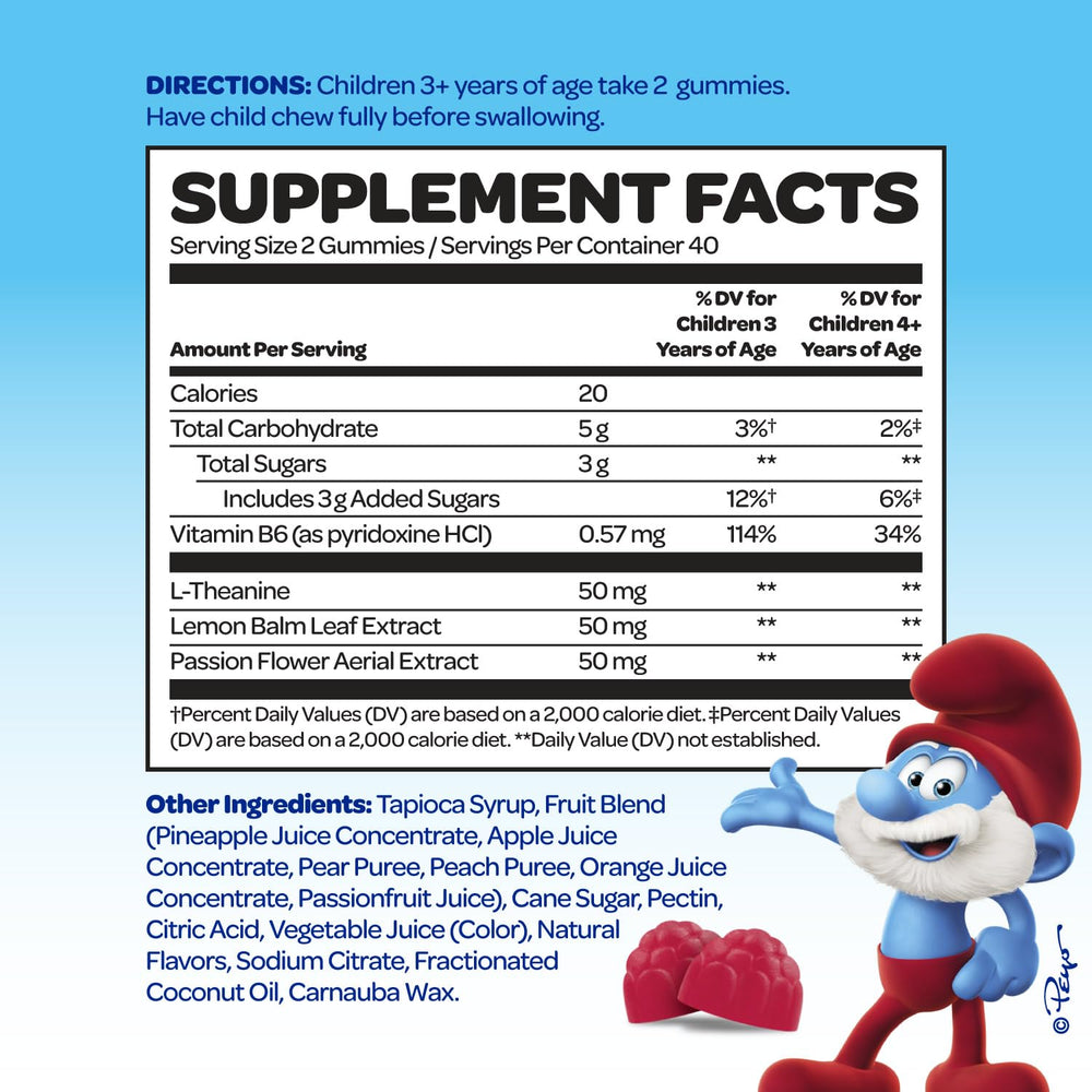 VITABURST Smurfs Kids Calm Gummies close-up of gummies and bright color