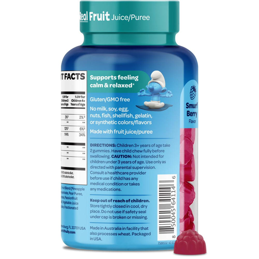 VITABURST Smurfs Kids Calm Gummies non-GMO badge on packaging