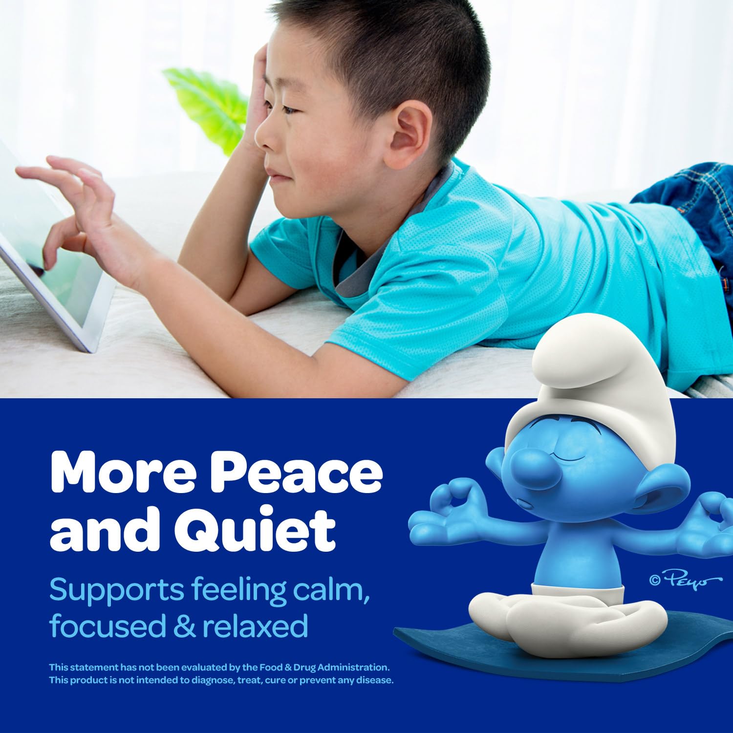 VITABURST Smurfs Kids Calm Gummies real fruit flavor on label