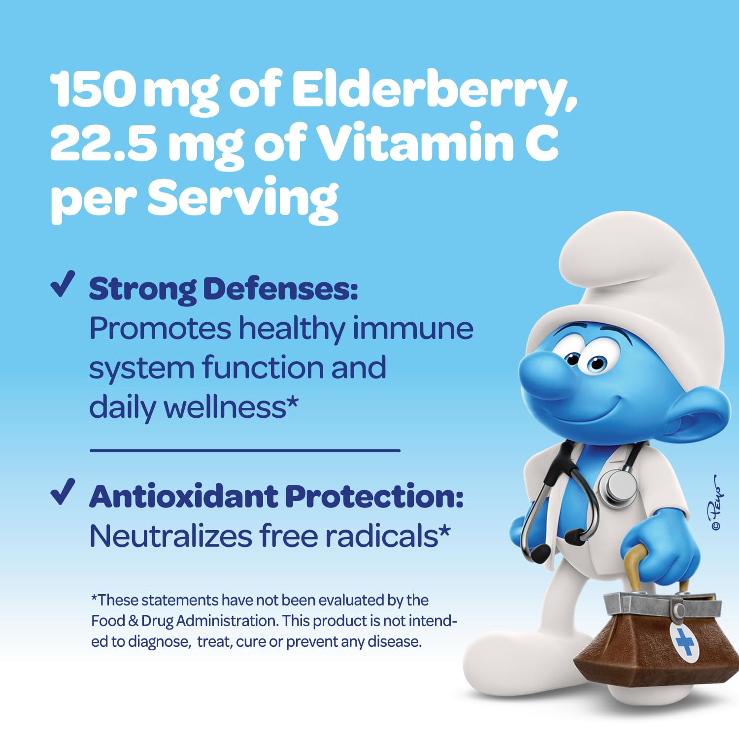 USA-made Smurfs Elderberry Drops label emphasizing quality and origin.