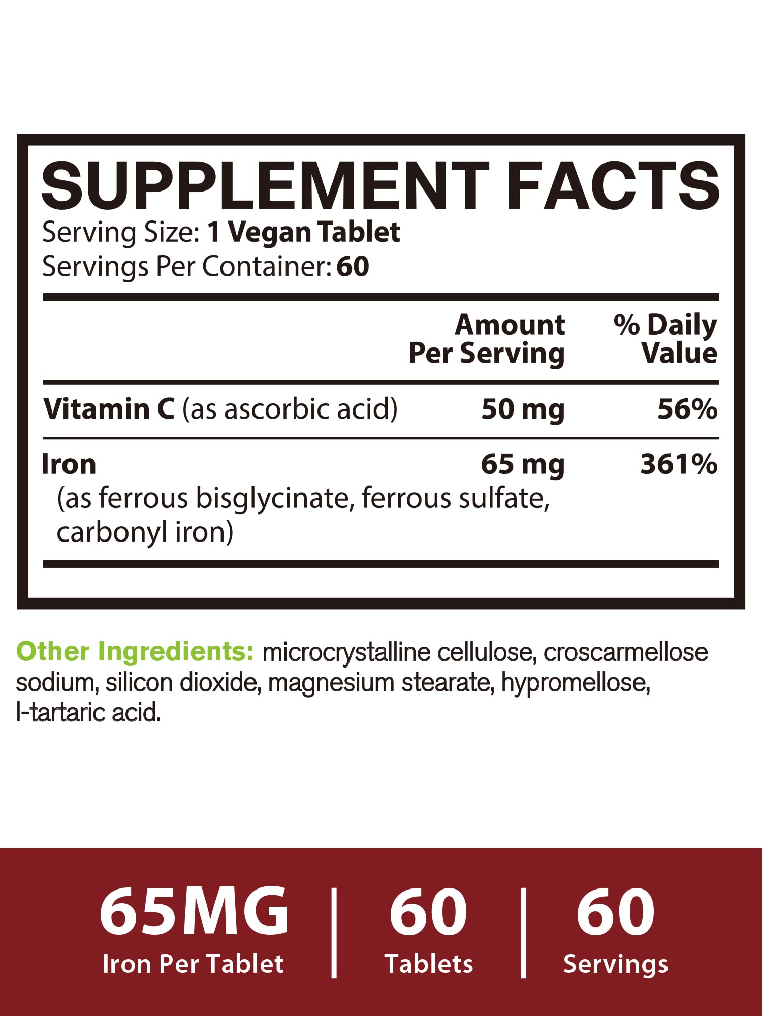 Illustration of Vitacook 3-in-1 iron formula featuring bisglycinate, sulfate, and carbonyl iron