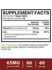 Illustration of Vitacook 3-in-1 iron formula featuring bisglycinate, sulfate, and carbonyl iron