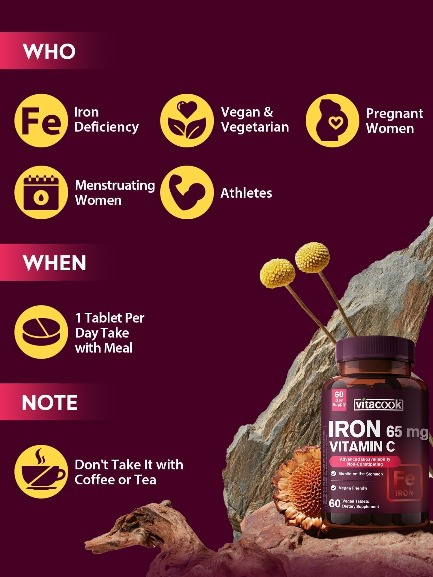 Vitacook stomach-friendly iron bottle highlights gentle digestion