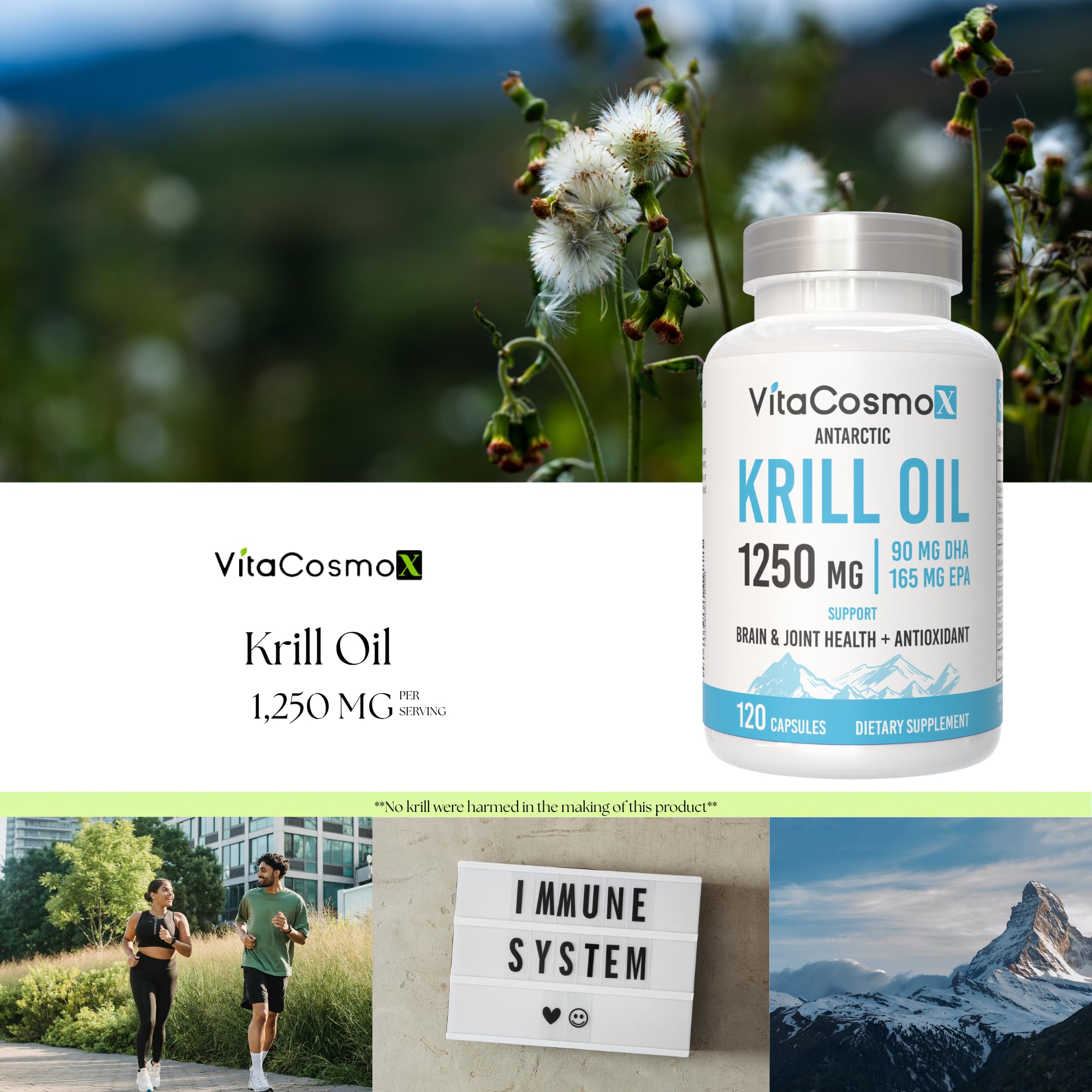 VitaCosmoX nutrition panel highlighting EPA, DHA, and astaxanthin content