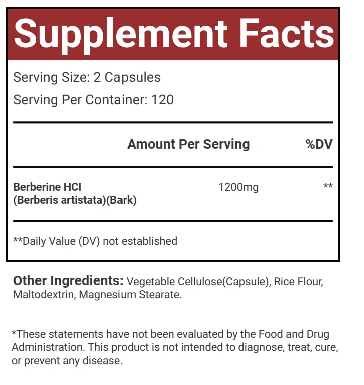VitaCosmoX Berberine HCl ingredients panel with clear safety notes.
