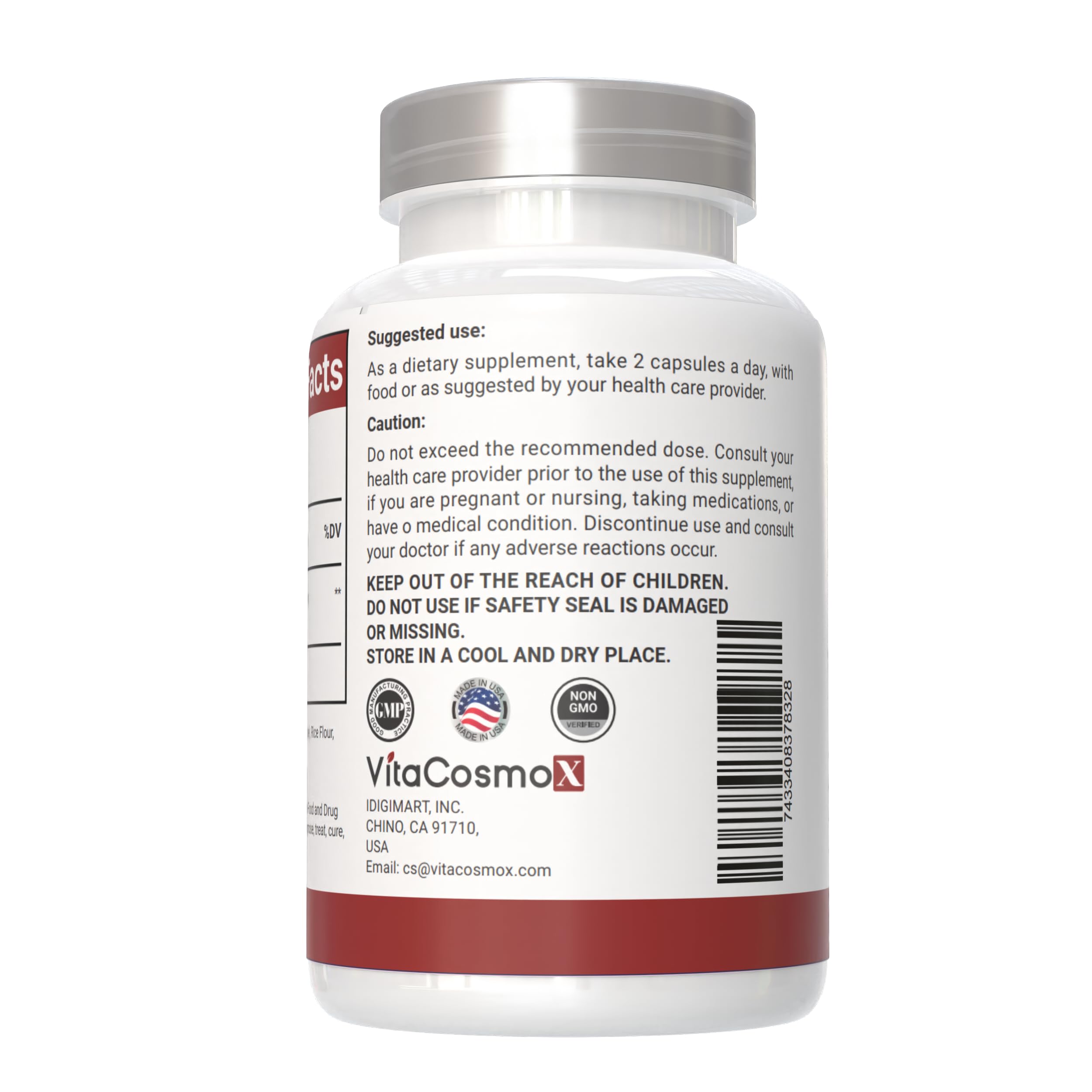 VitaCosmoX Berberine HCl label highlights gluten free and non-GMO info.