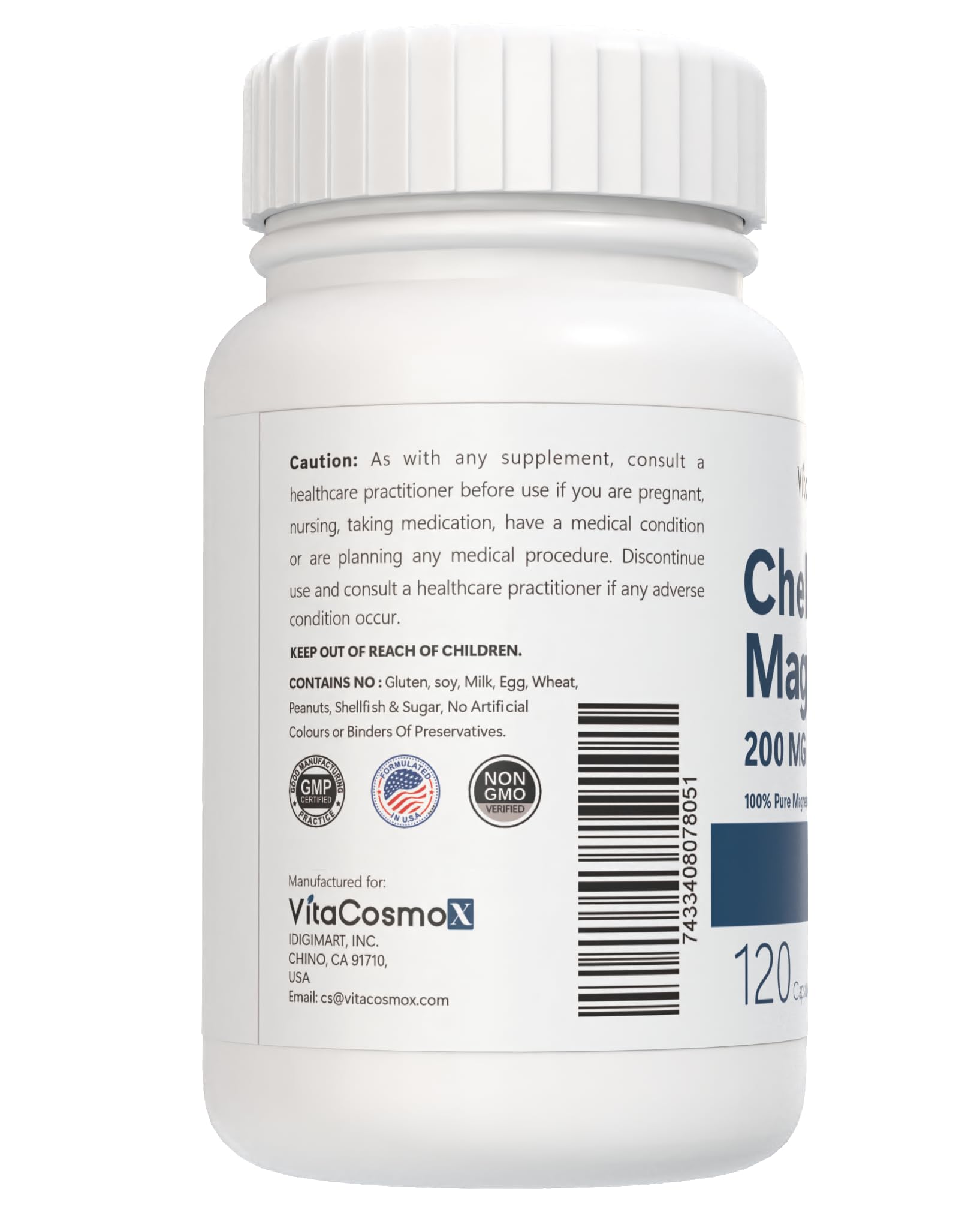 VitaCosmoX bottle label detail confirms gluten-free and non-GMO formula