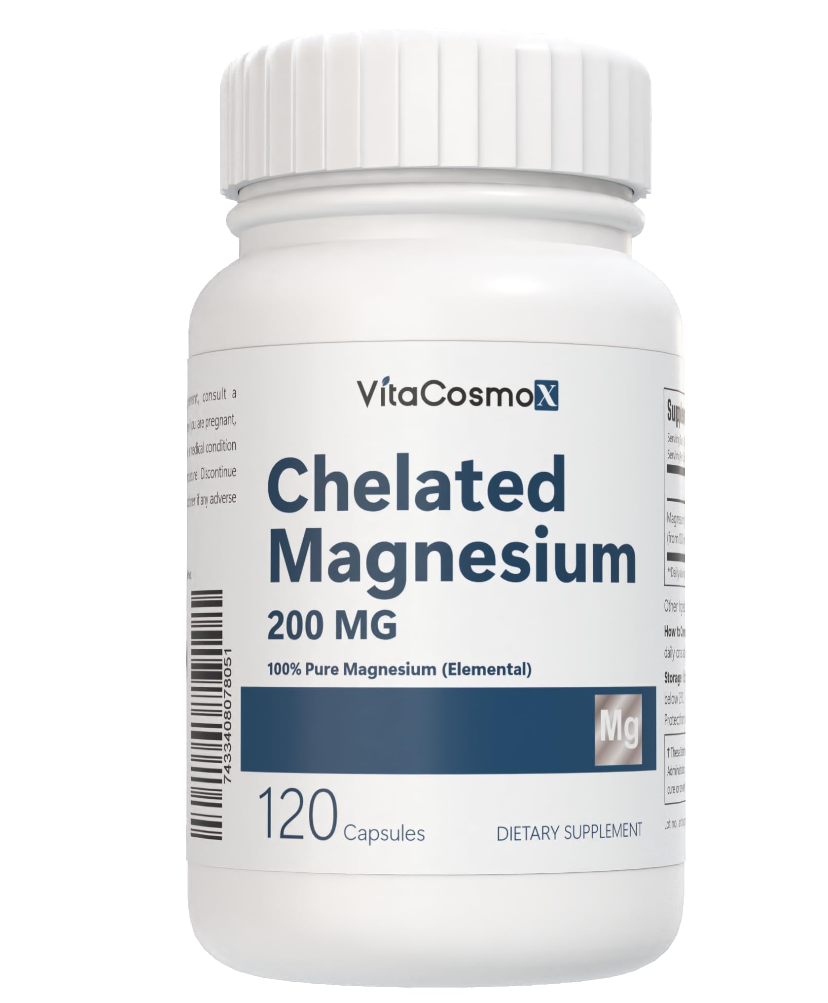 VitaCosmoX chelated magnesium bottle front, convenient daily support option
