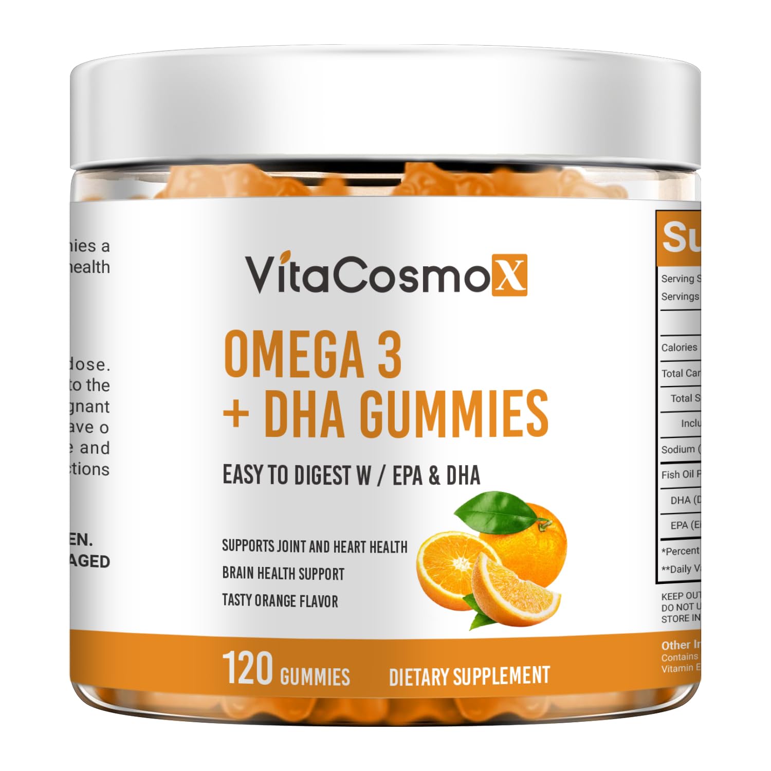 VitaCosmoX Omega-3 vegan gummies packaging highlights a plant-based, gluten-free option