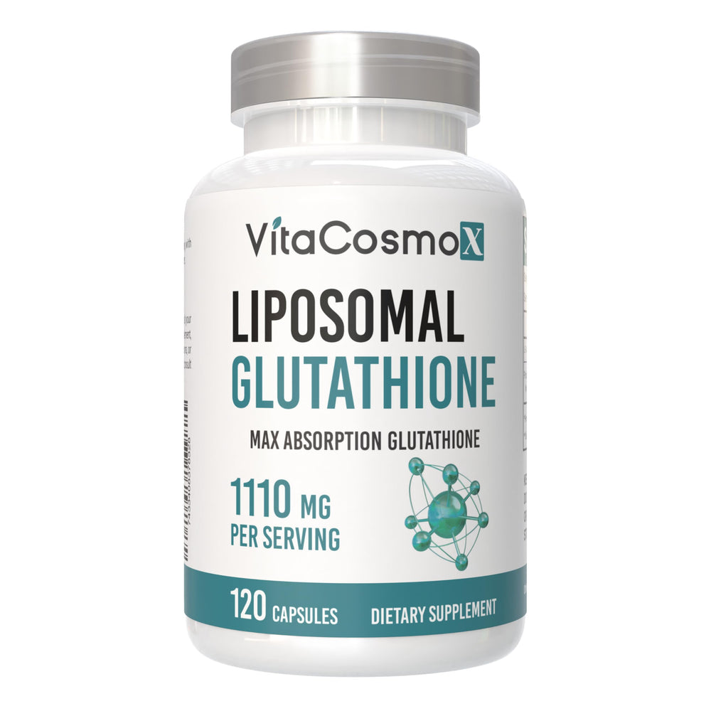 VitaCosmoX Liposomal Glutathione bottle displayed for daily supplement use