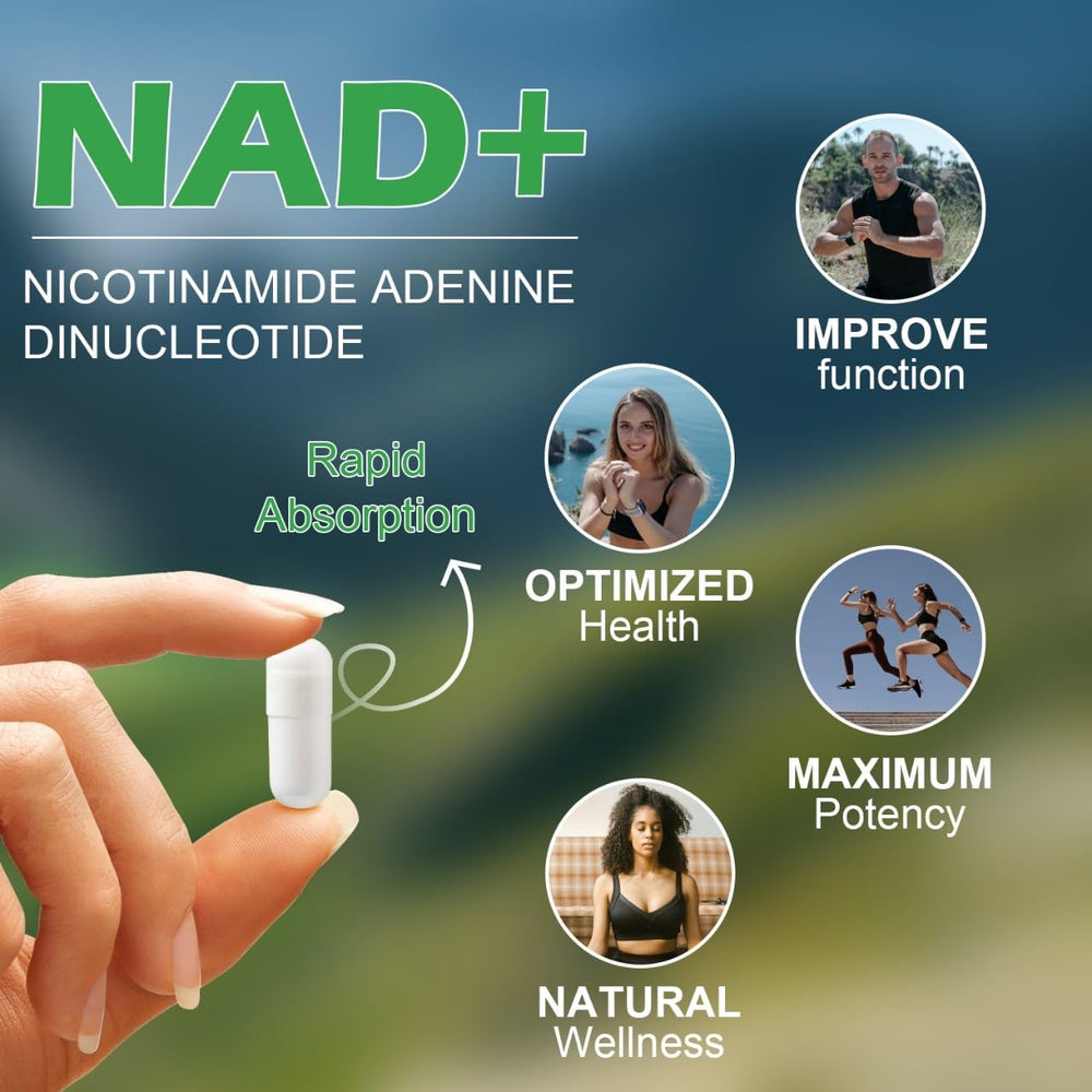 Close-up of VitaCosmoX NAD+ capsules highlighting the 1000 mg dose per serving