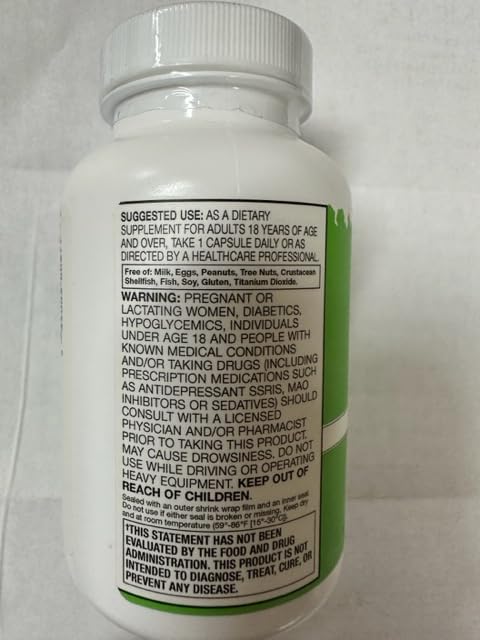 Vitacost 5-HTP bottle label, clear ingredients and safety notes for informed choices.