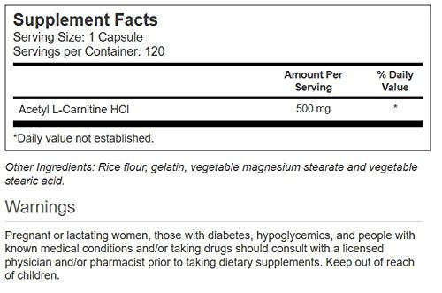 Vitacost Acetyl L-Carnitine HCl bottle, close-up, convenient 120-capsule supply for daily wellness.