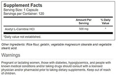 Vitacost Acetyl L-Carnitine HCl bottle, close-up, convenient 120-capsule supply for daily wellness.