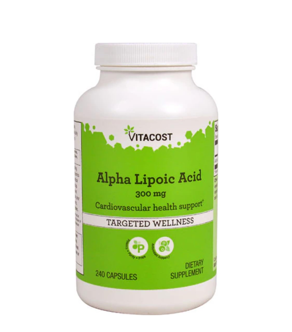 Vitacost Alpha Lipoic Acid 300 mg bottle front for antioxidant support