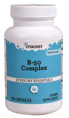 Vitacost B-50 Complex bottle with capsules for daily B vitamin support and routine
