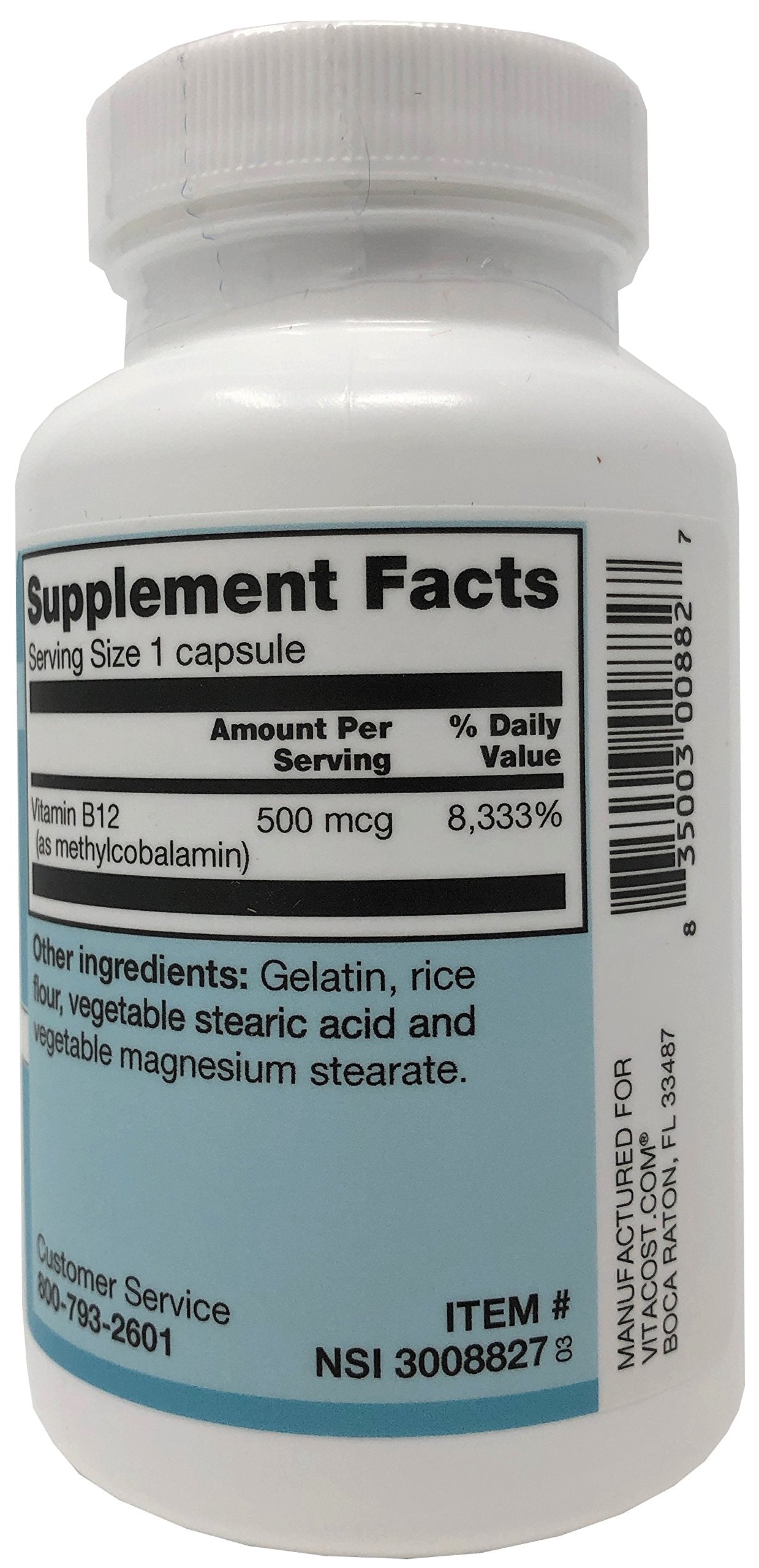 Vitacost B-12 Methylcobalamin capsules ideal for daily vitality and cognitive focus.