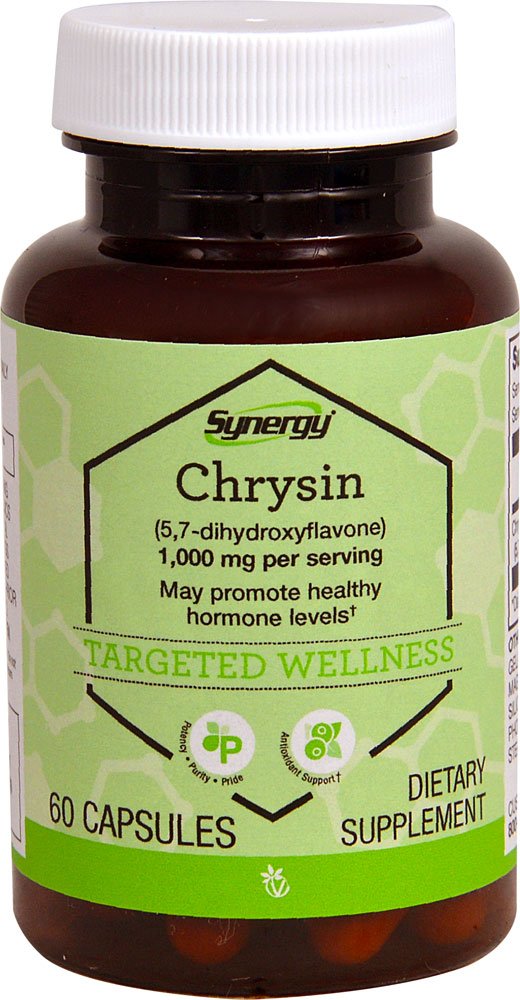 Vitacost Synergy Chrysin bottle pour for antioxidant support.