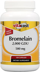 Vitacost Bromelain 2,000 GDU bottle, enzyme from pineapple aiding protein digestion.