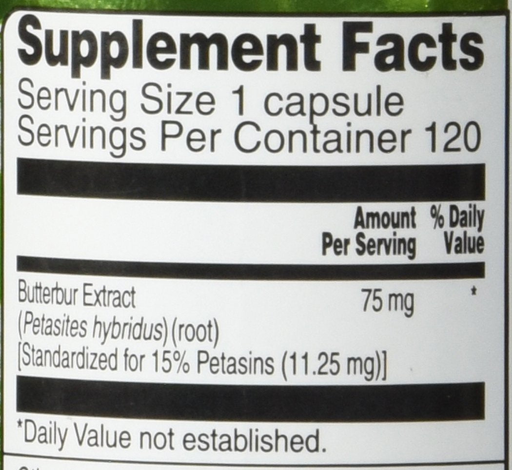 Vitacost Butterbur Extract capsules closeup, standardized potency for consistent daily use