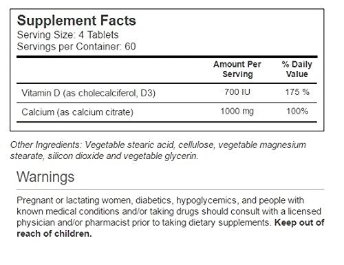 Vitacost Calcium Citrate D3 serving tablets showing a daily 4-tablet serving for bone support
