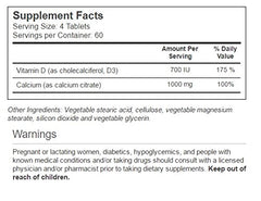 Vitacost Calcium Citrate D3 serving tablets showing a daily 4-tablet serving for bone support