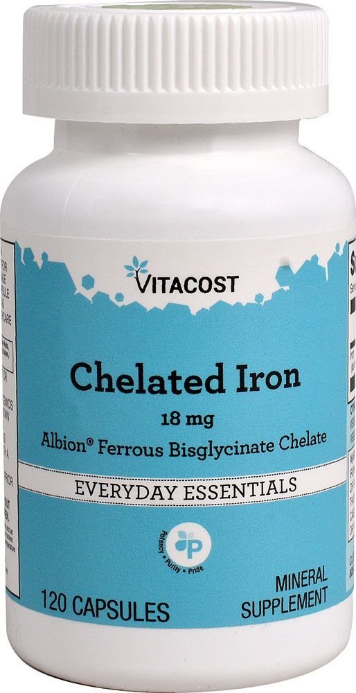 Vitacost Ferrochel Iron capsule bottle for gentle absorption and daily energy support
