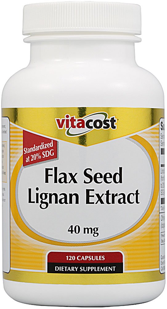 Vitacost Flax Seed Lignan Extract bottle with capsules supports hormonal balance and everyday wellness