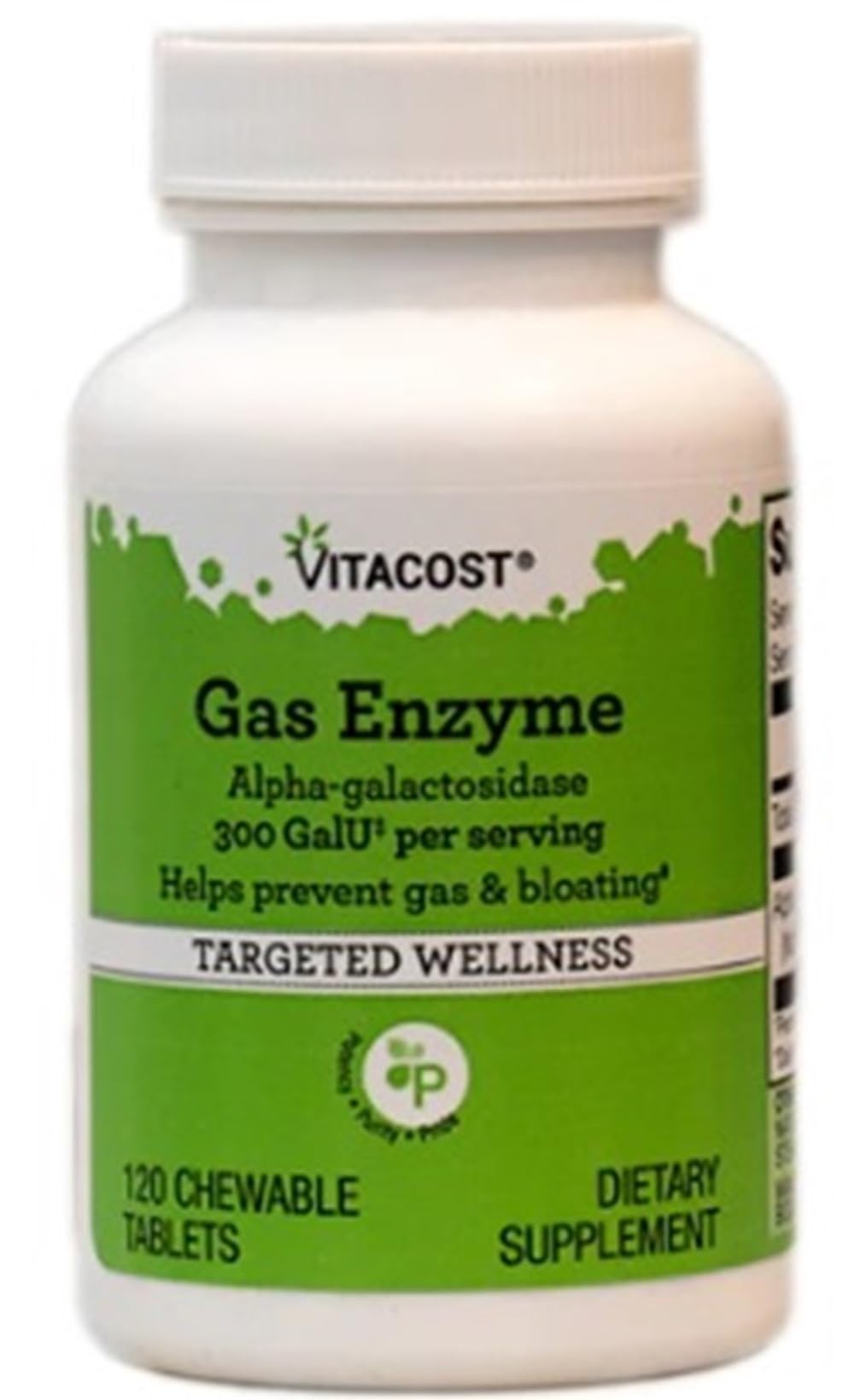 Vitacost Gas Enzyme Alpha-galactosidase bottle supports comfortable digestion after meals.