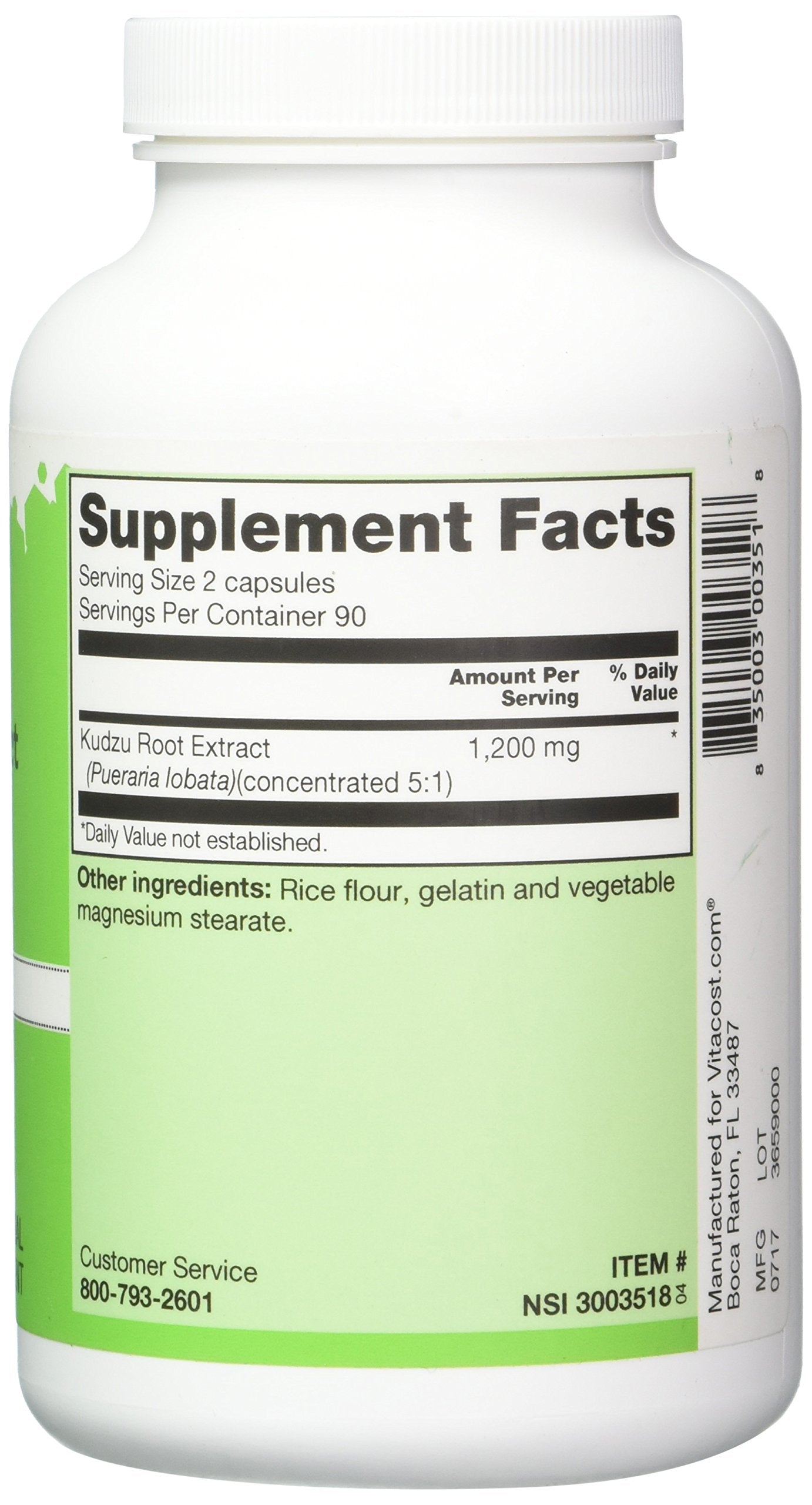 Vitacost Kudzu Root Extract label: clear information for informed supplement choices.