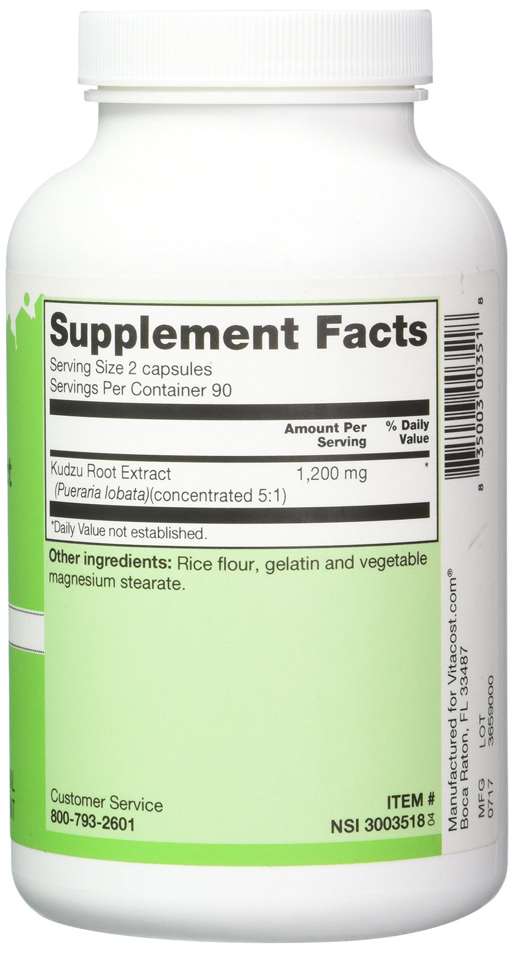 Vitacost Kudzu Root Extract label: clear information for informed supplement choices.