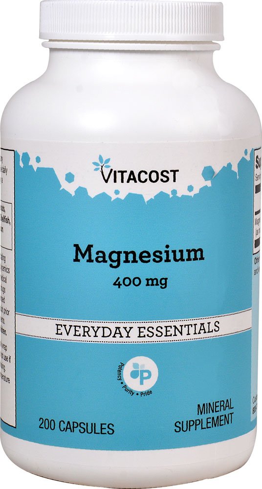 Vitacost Magnesium 400 mg bottle front view supports daily bone and nerve health.