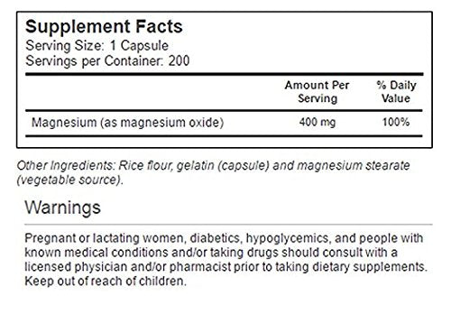 Vitacost Magnesium 400 mg capsules close-up for daily muscle support and relaxation.