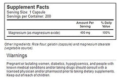 Vitacost Magnesium 400 mg capsules close-up for daily muscle support and relaxation.