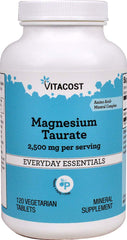 Vitacost Magnesium Taurate tablets in a bottle, supporting daily wellness and calm muscle function.