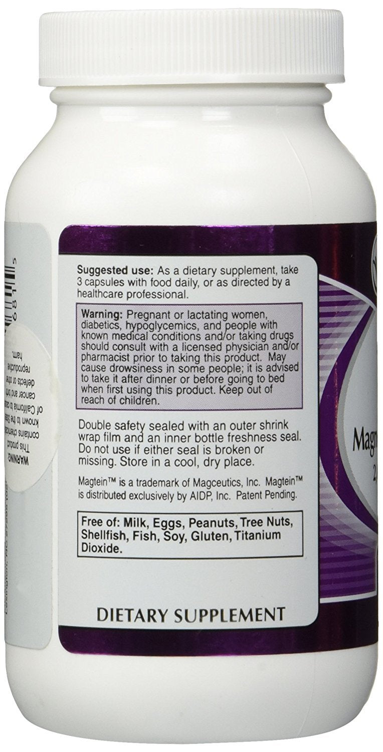 Close-up of Vitacost Magtein capsules for easy daily supplementation.