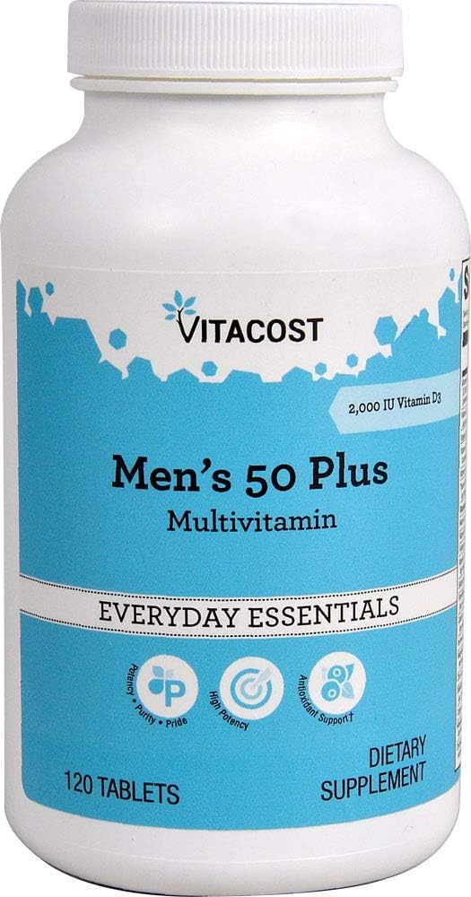 Vitacost Men's 50 Plus Multivitamin tablets for daily vitality and prostate health