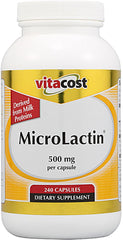 Vitacost MicroLactin 240 capsules bottle highlighting natural milk protein support for joint comfort
