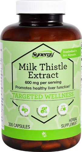 Vitacost Milk Thistle Extract bottle label showing 600 mg per serving for liver support.