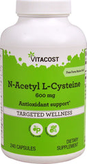 Vitacost NAC 600 mg bottle, highlighting antioxidant support and everyday wellness use