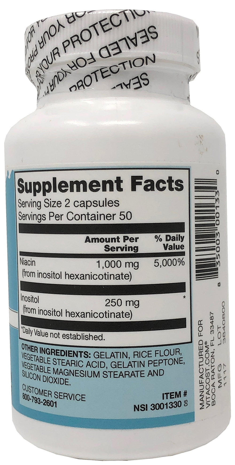 Vitacost Niacin Non-Flushing capsules for everyday fat and protein processing