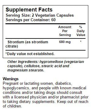 Vitacost NSI Strontium capsules close-up, illustrating vegetarian formula for bone health support.