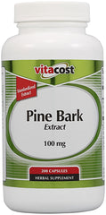 Vitacost Pine Bark Extract bottle close-up for antioxidant support.