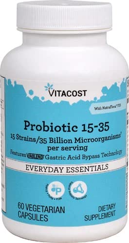 Vitacost Probiotic 15-35 bottle with 60 vegetarian capsules for daily gut balance