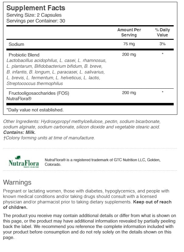 Vitacost Probiotic 15-35 ingredient panel highlights 15 strains and FOS