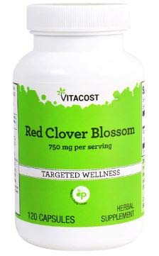 Vitacost Red Clover Blossom bottle and capsules, traditionally used to support reproductive health.