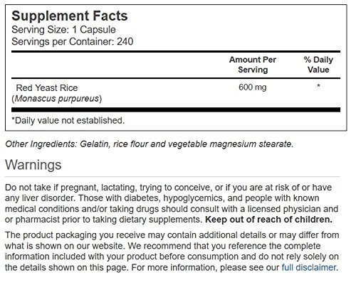 Vitacost Red Yeast Rice 600 mg capsules for easy daily wellness and lipid support.